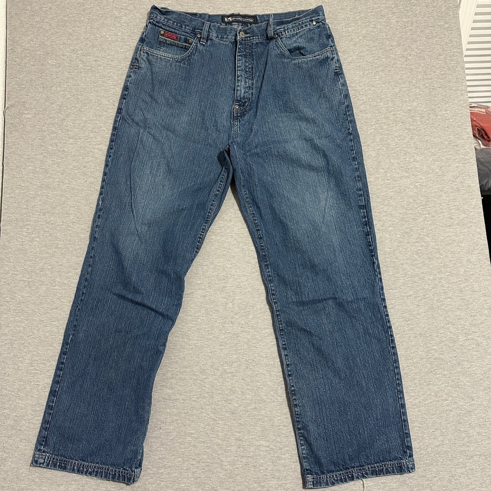 Drunknmunky Baggy Relaxed Straight Leg Jeans Blue Medium Wash Mens Size 38x34